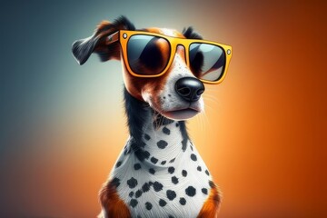 Funny dog with sunglasses. Photo in old color image style.