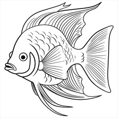 Fish coloring book for children, Vector Coloring Pages