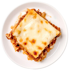 Top view of Greek Pastitsio isolated on a white transparent background