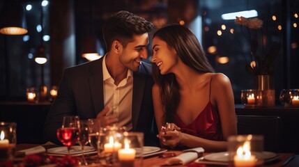 Asian Beautiful loving couple is spending time together for dinner in restaurant. Celebrating Valentine's Day. - Powered by Adobe