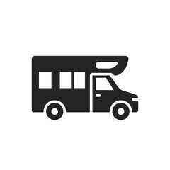 Motor home, icon. Monochrome black and white symbol