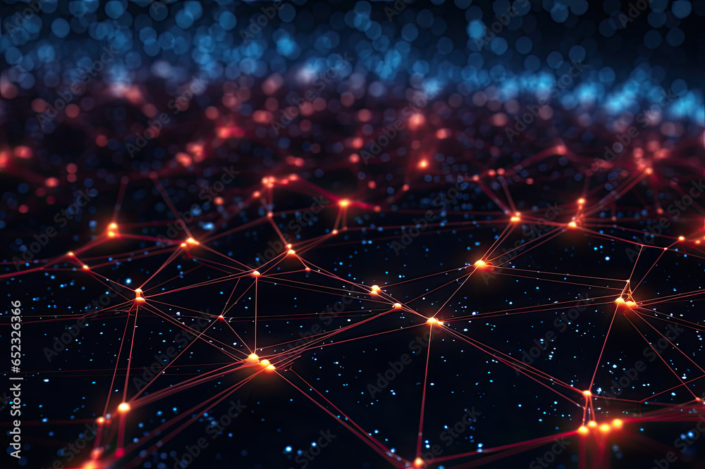 Fototapete abstract digital dot line particle data background connecting technology concept.