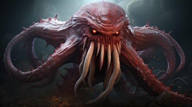 a red creature with long tentacles