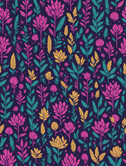 seamless floral pattern | Rainbow-Themed Seamless Flower and Tree Patterns - Vector Art