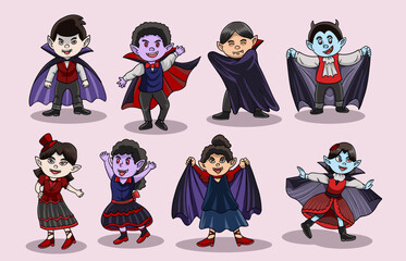 Vector images of cute and scary Dracula are available in the bundle for halloween 