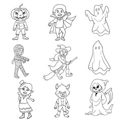 halloween cute monster set vector