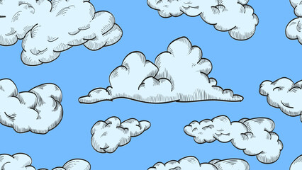 Hand drawn clouds seamless pattern.