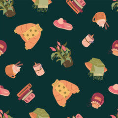 Autumn cozy seamless pattern. Design for fabric, textiles, wallpaper, packaging.