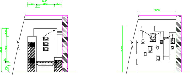 Vector sketch illustration of interior architectural design of room dividers and furnishings