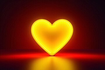 Yellow neon light heart on dark background.