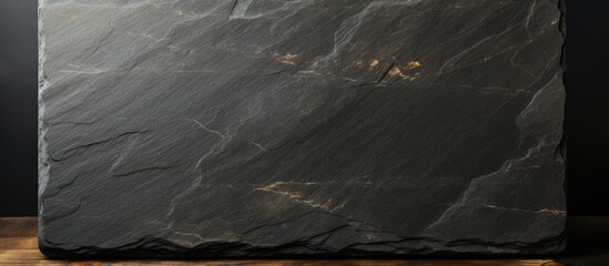Top view of a dark stone texture with a black slate board for menu or recipe
