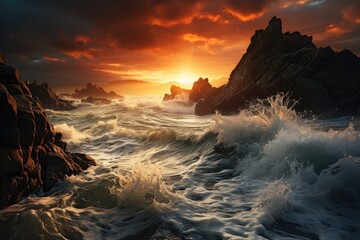 Fierce storm over the sea in confrontation., generative IA - obrazy, fototapety, plakaty