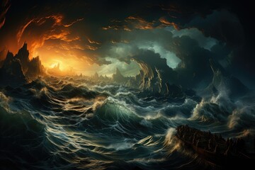 Fierce Storm: Black Heaven, Lightnings, Hectic Sea., generative IA