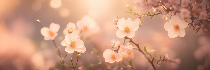 Obraz premium Nature background. Spring flowers in soft colors. AI