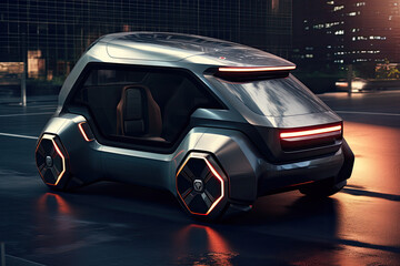 Naklejka premium Cybertruck inspired Robotaxi in the city, generative AI