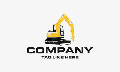 mini excavator drill Vector Logo Template. construction, vector illustration	