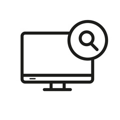 Computer search icon, linear style computer search icon isolated on white background.