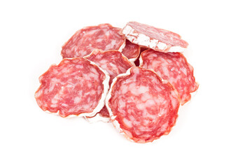 slices of salami isolated on a white