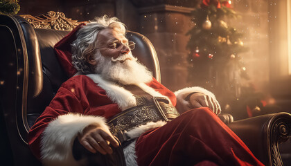 Santa Claus resting in his house