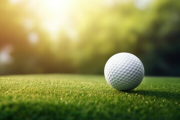 Obraz premium Golf ball on tee ready to be shot with blurred bokeh light background
