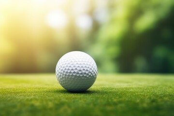 Obraz premium Golf ball on tee ready to be shot with blurred bokeh light background