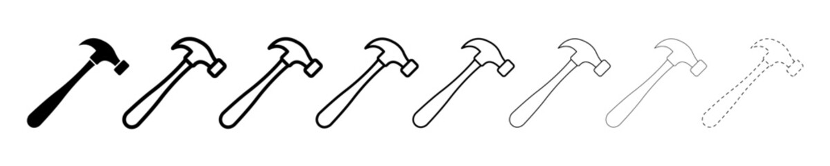 Set of Hammer different line shapes, thin line design vector illustration