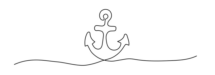 Ship Anchor shape drawing by continuous line, thin line design vector illustration