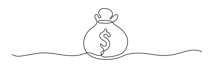 Money Bag shape drawing by continuous line, thin line design vector illustration