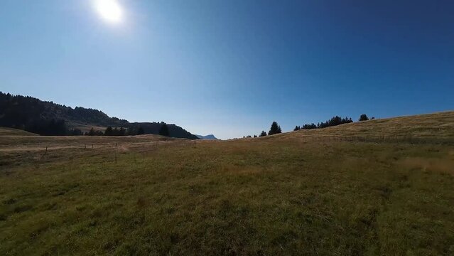 SPV drone flight over the Plateau de Beauregard, between La Clusaz and Manigod, Haute-Savoie, France.
With the backdrop, beyond the plateau, of the Aravis mountain range and the Mont-Blanc mountain ra