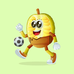 jackfruit character kicking a soccer ball