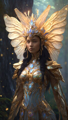 Fototapeta premium Illustration of a beautiful woman with transparent gold wings 4