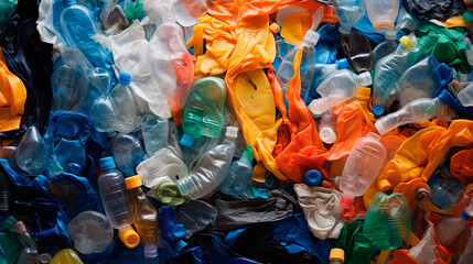 Big pile of used empty plastic bottles - obrazy, fototapety, plakaty