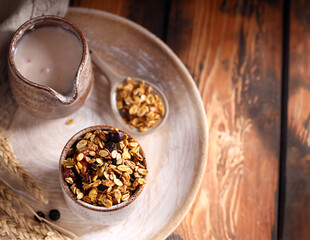 homemade granola muesli with yogurt and nuts