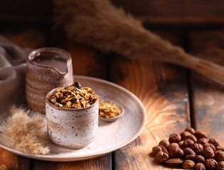 homemade granola muesli with yogurt and nuts