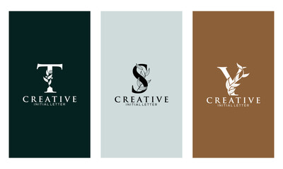 Set of Botanical Minimalistic Initial Letter T, S, Y Logo Vector Template