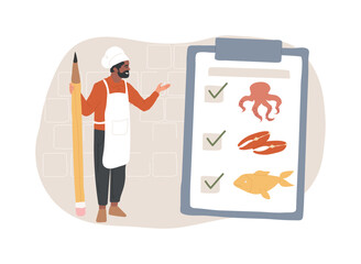 Seafood menu isolated concept vector illustration. Seafood nutrition diet, marine products shop, fish house, food delivery, in-house kitchen, pescatarian diet, protein source vector concept.