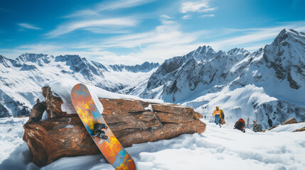 snowboard mountains winter. Winter sport concept - obrazy, fototapety, plakaty