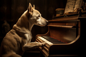 cute dog animal playing the piano