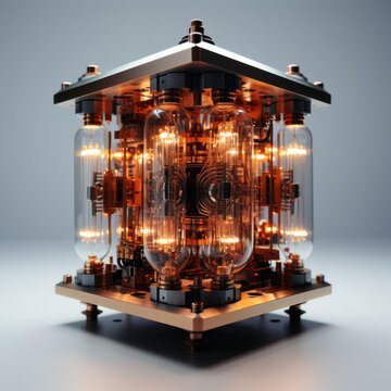 A quantum computer sits in a lab, symbolizing a leap in technology and innovation. Its powerful architecture is poised to revolutionize artificial intelligence and shape the future.
