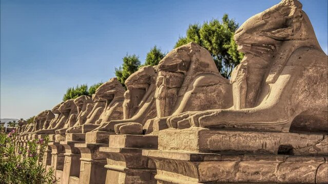 Avenue of ram-headed sphinxes in front of Karnak Temple location Luxor
