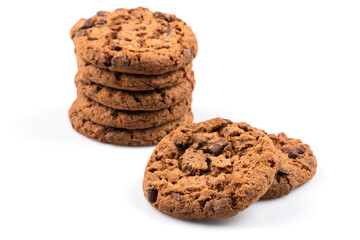 Chocolate chip cookies isolated on white