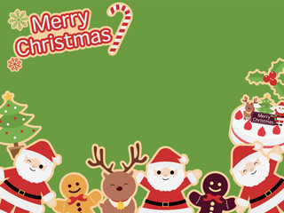 Obraz na płótnie Canvas クリスマスのアイシングクッキー風背景　横位置　グリーン