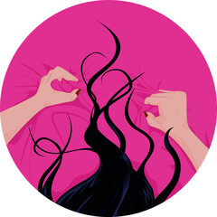 woman with long hair, in erotic scene. pop art. female hands grabbing sheet. libido