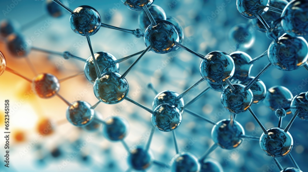 Wall mural abstract science background with atoms and molecules, illustration of molecular structure for backdr
