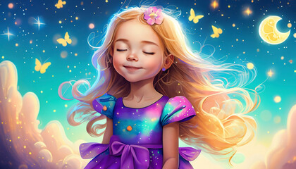 Obraz na płótnie Canvas Little girl with her eyes closed in fairyland