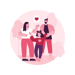 Foster parent abstract concept vector illustration. Foster care, father in adoption, happy interracial family, having fun, together at home, childless couple, adopted child abstract metaphor.