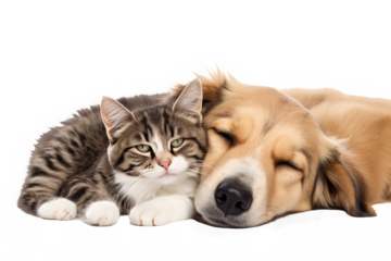 dog and cat sleeping isolated on white