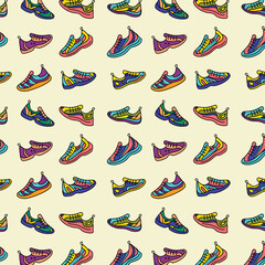 Sneaker Shoes Color Thin Line Seamless Pattern Background for Web and App Design. Vector illustration of Sport Shoes