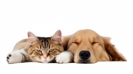 dog and cat sleeping isolated on white
