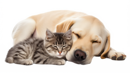 dog and cat sleeping isolated on white